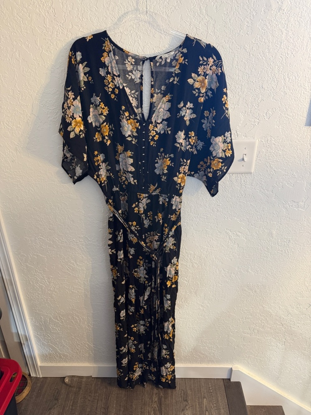 American Eagle Outfitters Floral Jumpsuit with Tie Waist